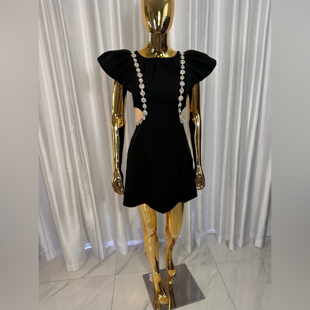 Power Shoulder Crystal Cut out  Baby Doll Dress